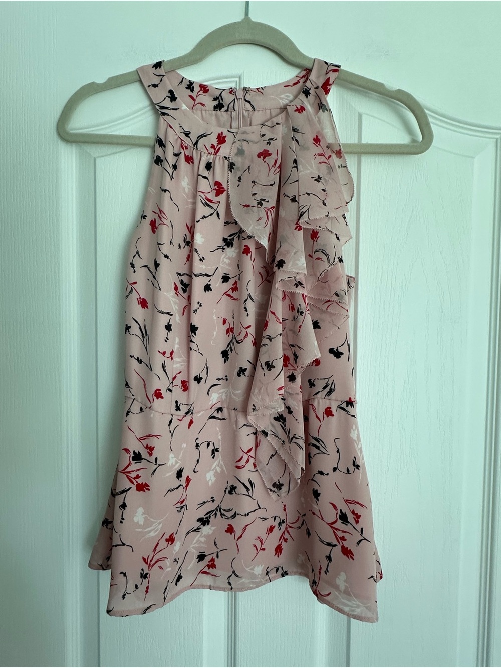 White House Black Market Pink Floral Halter Top with Ruffle!